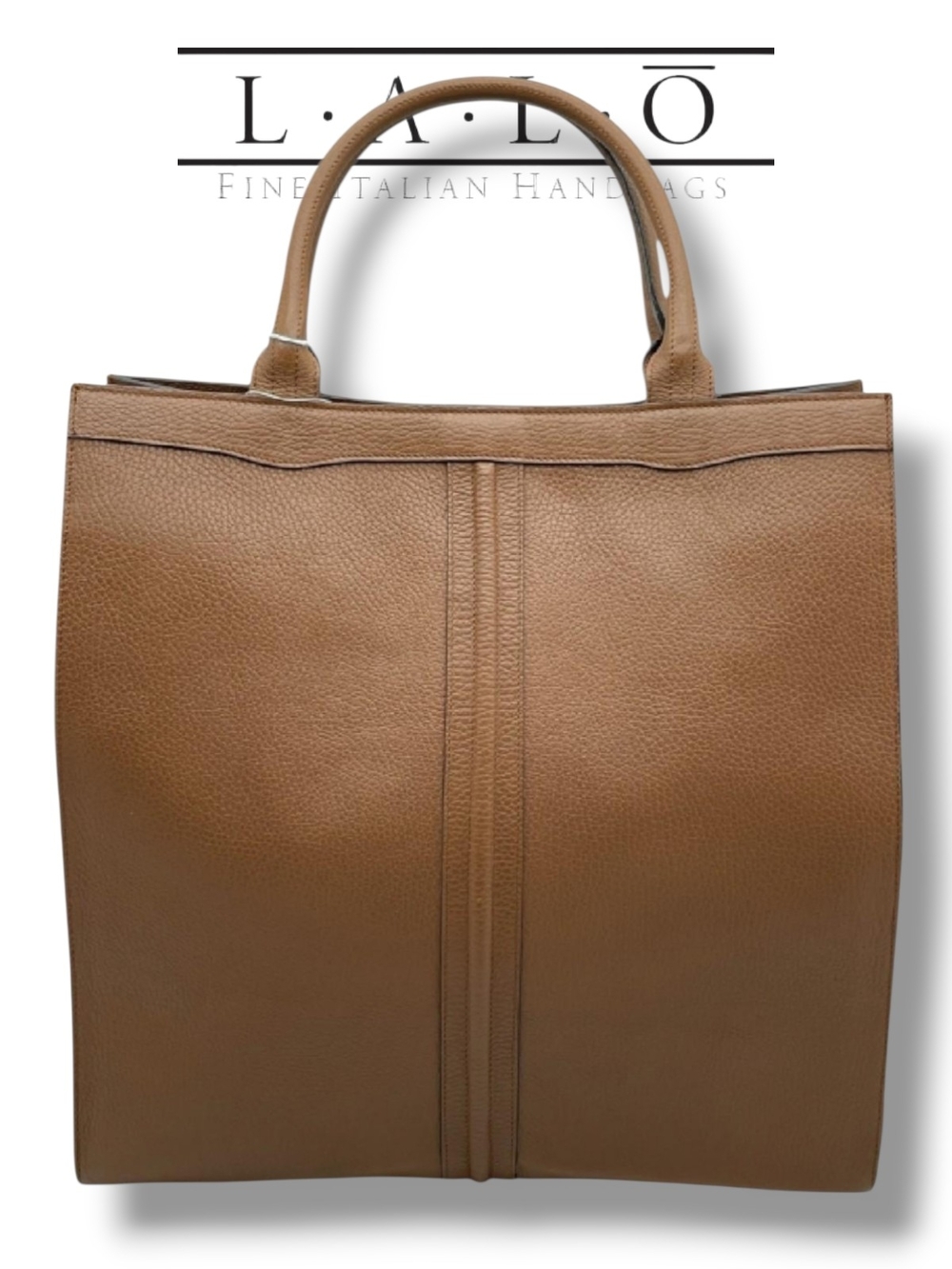 Lalo Acorn Brown Printed Calf Leather Tote Bag Handcrafted Made in Italy